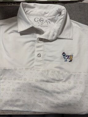 Goat USA White Men’s Polo with Embroidered Goat Motif